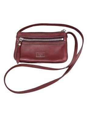 Fossil Pebbled Leather Womens Burgundy Merlot Red Small Crossbody Bag Purse